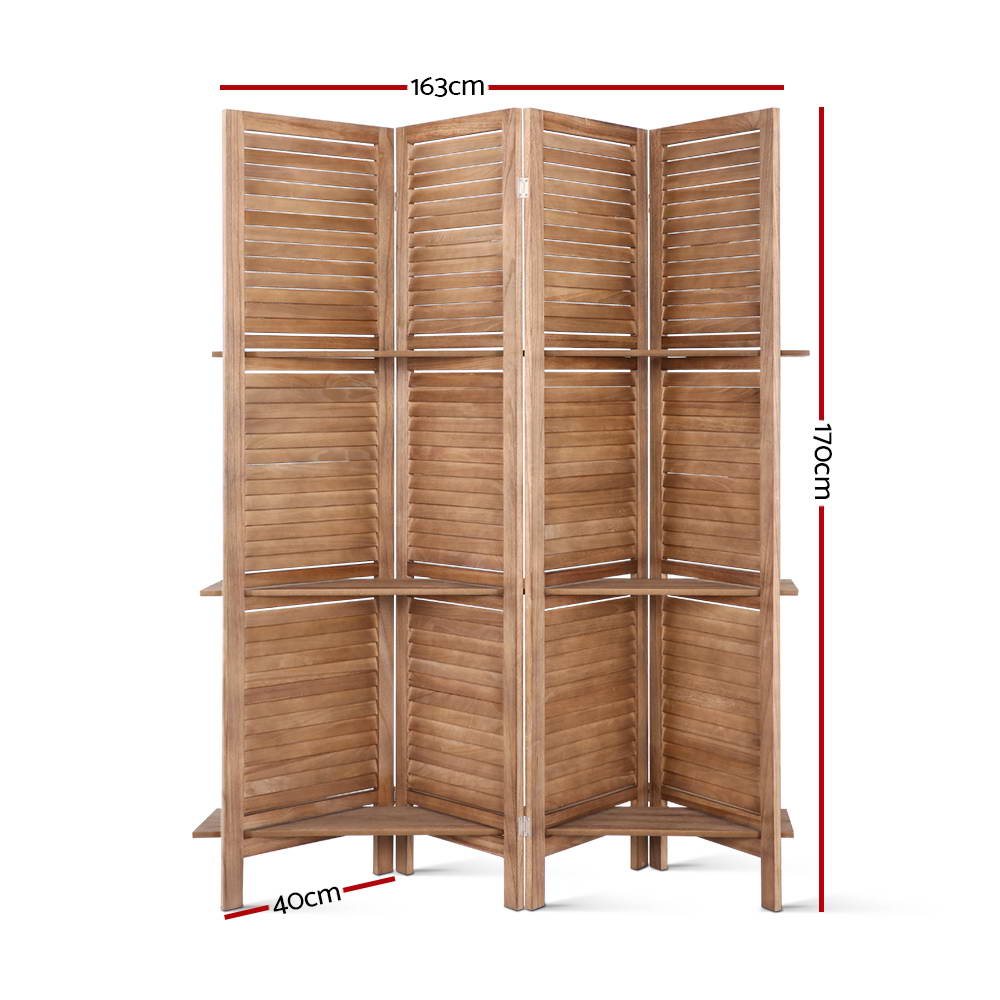 Room Divider Privacy Screen Foldable Partition Stand 4 Panel Brown - image3