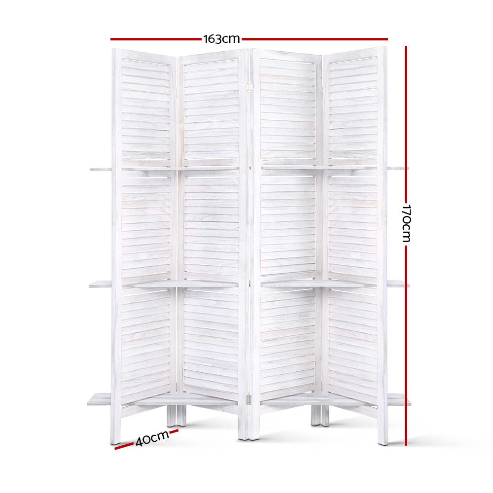Room Divider Privacy Screen Foldable Partition Stand 4 Panel White - image3