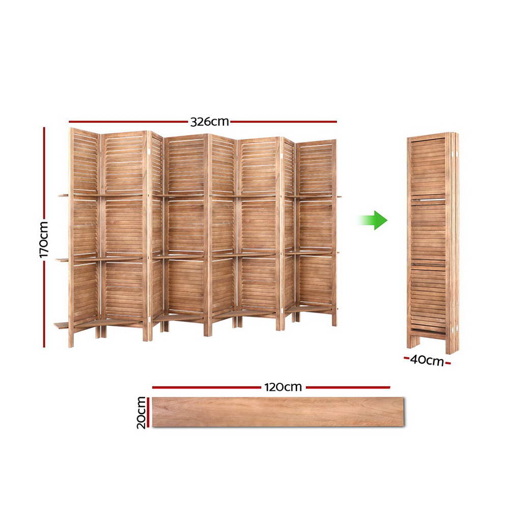 Room Divider Screen 8 Panel Privacy Dividers Shelf Wooden Timber Stand - image3