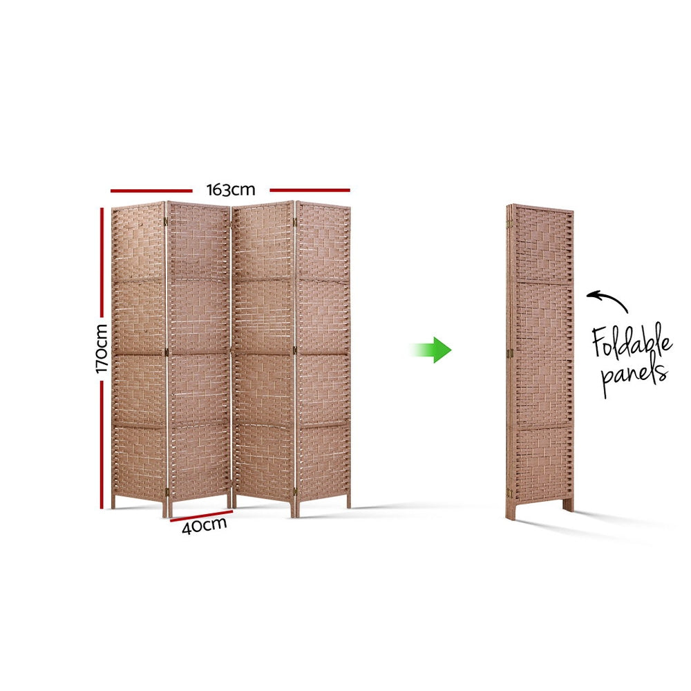 4 Panel Room Divider Screen Privacy Rattan Timber Foldable Dividers Stand Hand Woven - image2