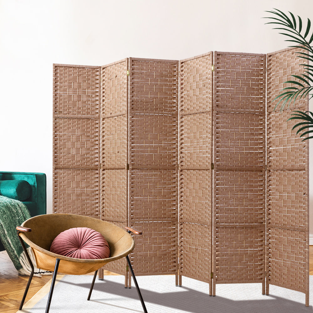 6 Panel Room Divider Screen Privacy Rattan Timber Foldable Dividers Stand Hand Woven - image7