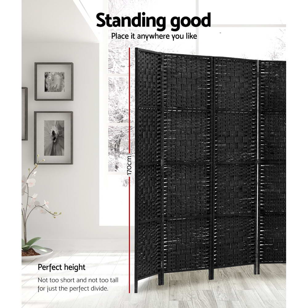 Room Divider 8 Panel Dividers Privacy Screen Rattan Wooden Stand Black - image3