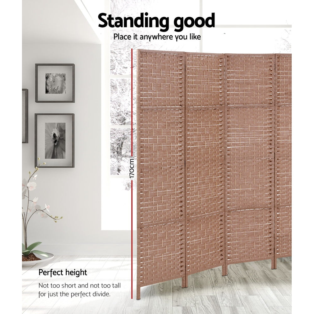 8 Panel Room Divider Screen Privacy Rattan Timber Foldable Dividers Stand Hand Woven - image4