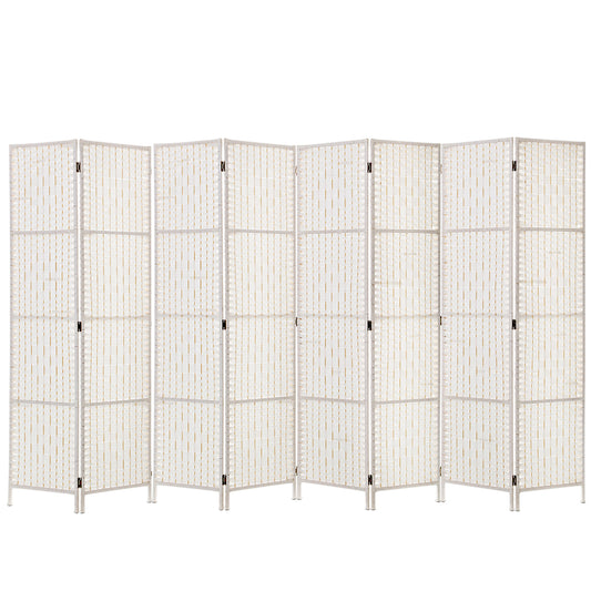 8 Panels Room Divider Screen Privacy Rattan Timber Fold Woven Stand White - image1