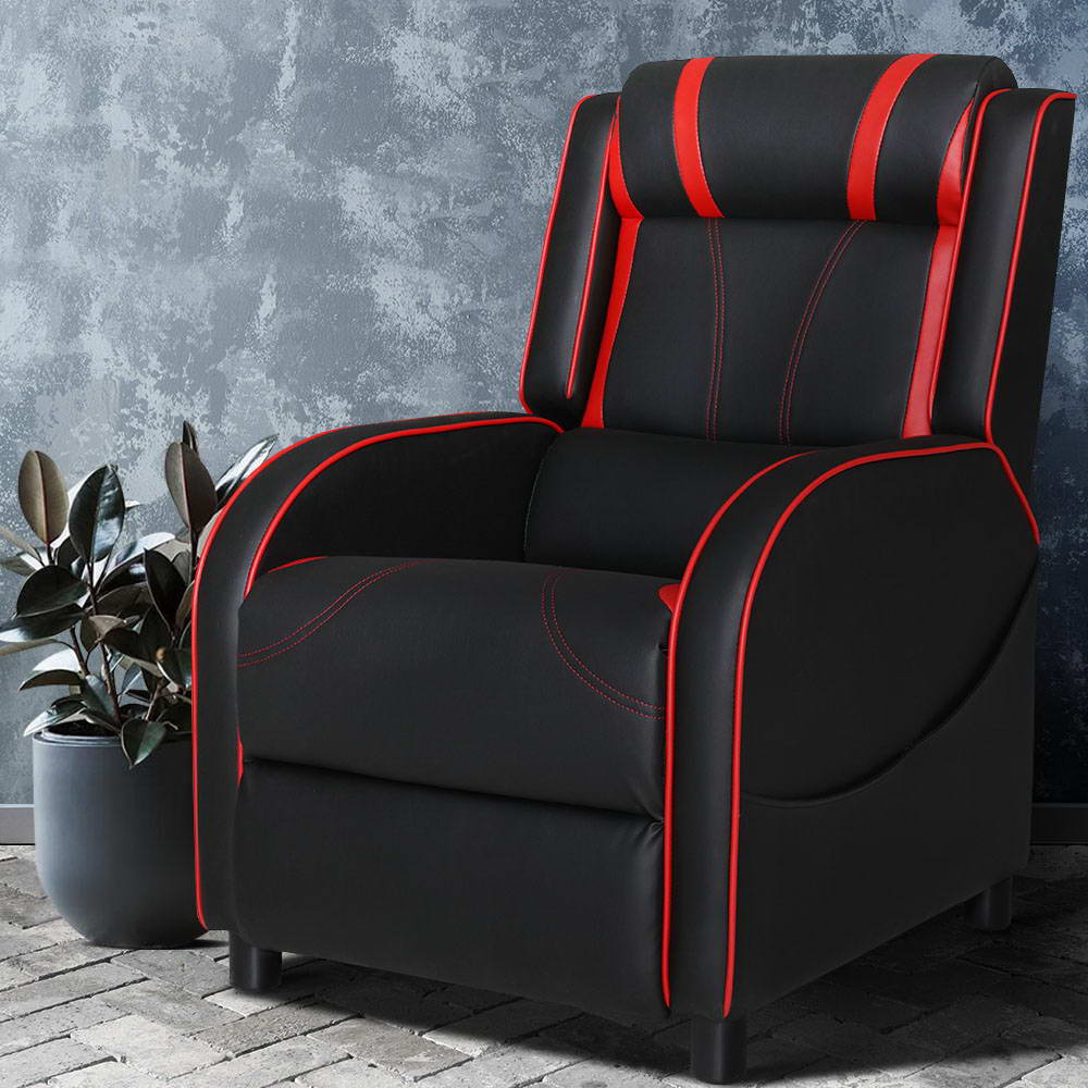 Recliner Chair Gaming Racing Armchair Lounge Sofa Chairs Leather Black - image7