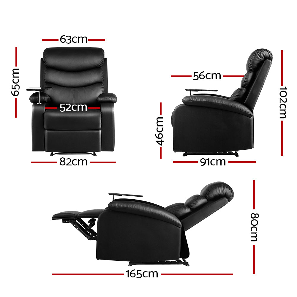 Recliner Chair Armchair Lounge Sofa Chairs Couch Leather Black Tray Table - image2