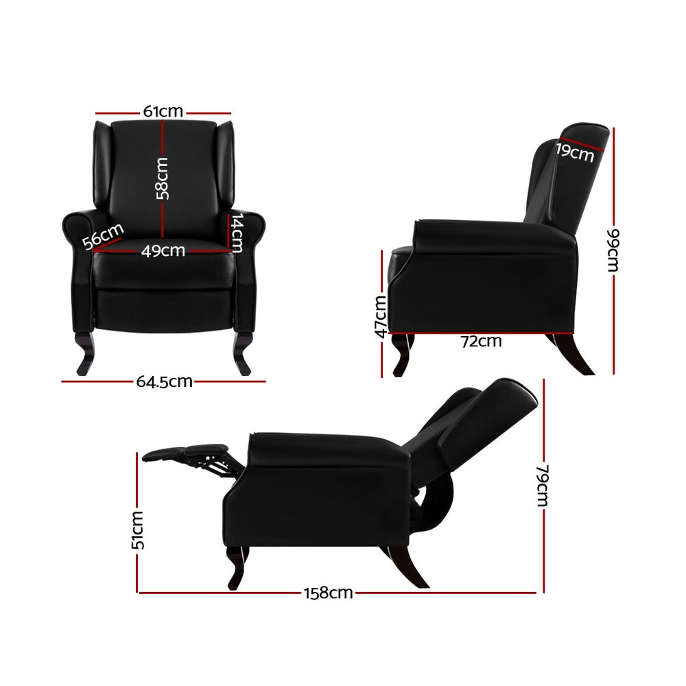 Recliner Chair Luxury Lounge Armchair Single Sofa Couch PU Leather Black - image2