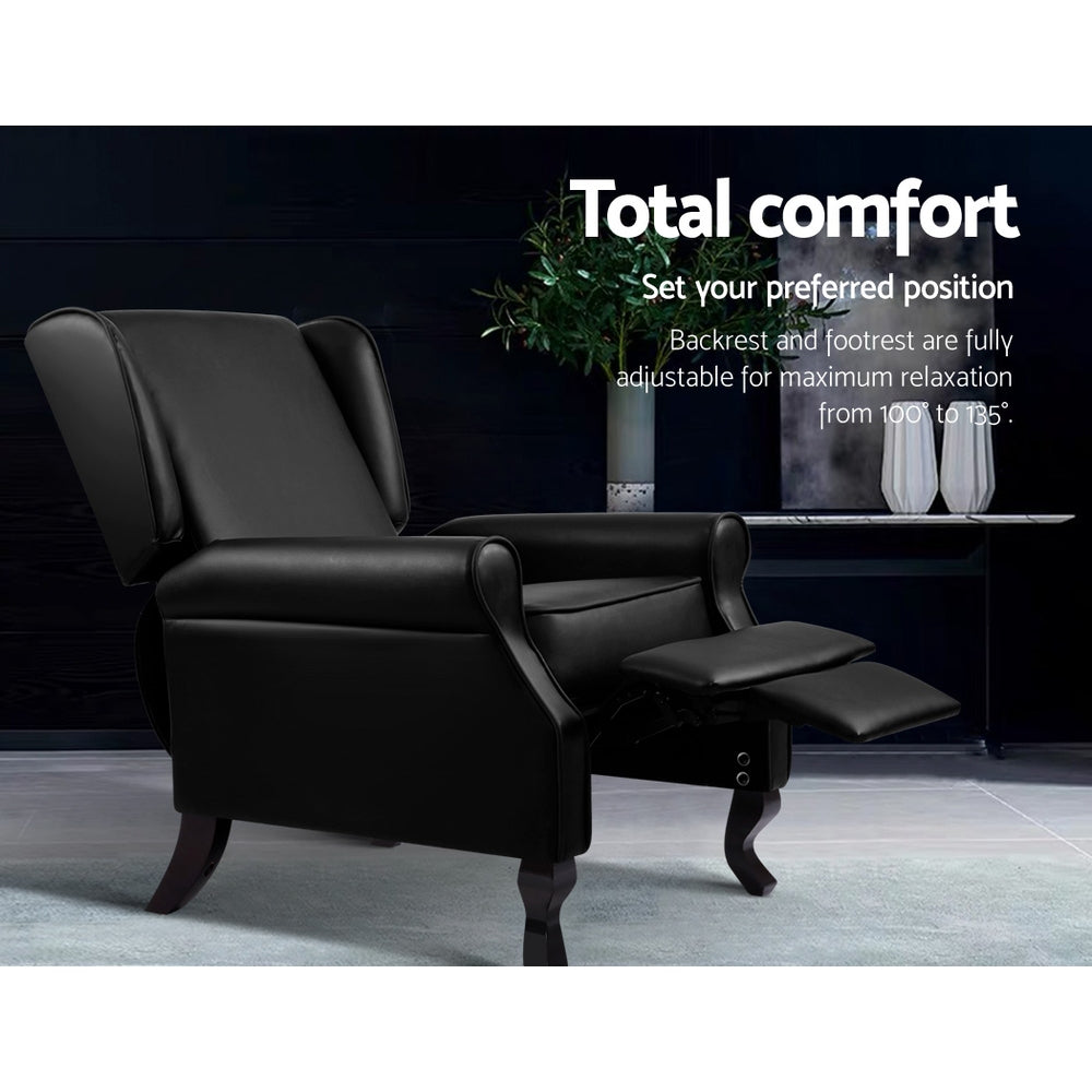 Recliner Chair Luxury Lounge Armchair Single Sofa Couch PU Leather Black - image4