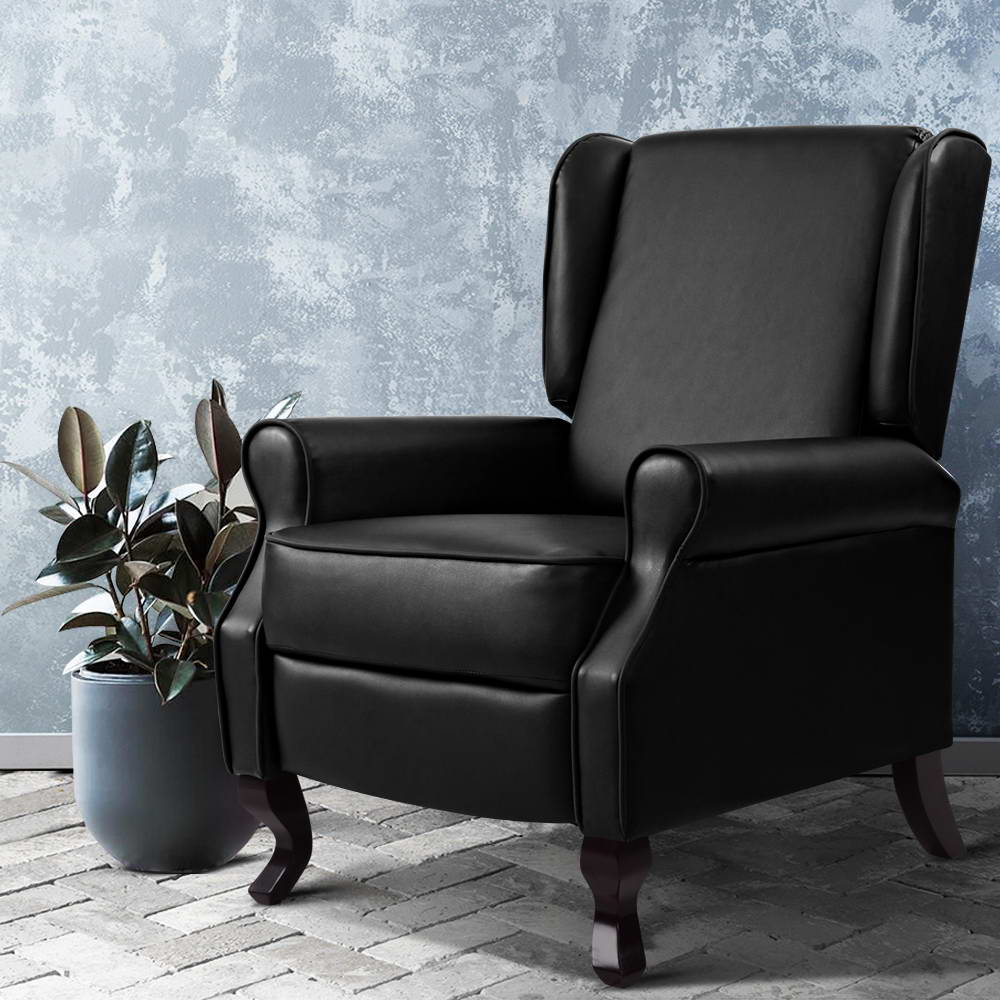 Recliner Chair Luxury Lounge Armchair Single Sofa Couch PU Leather Black - image7