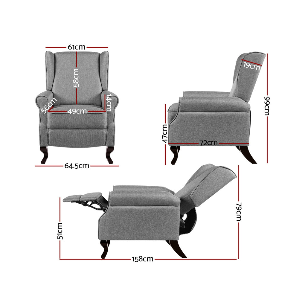 Recliner Chair Luxury Lounge Armchair Single Sofa Couch Fabric Grey - image2