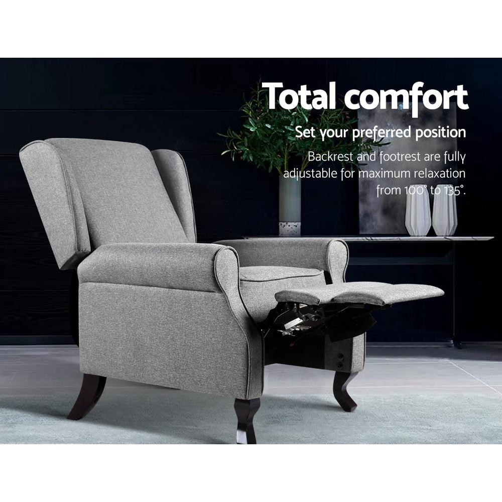 Recliner Chair Luxury Lounge Armchair Single Sofa Couch Fabric Grey - image4