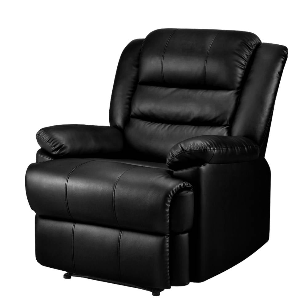 Recliner Chair Armchair Luxury Single Lounge Sofa Couch Leather Black - image1