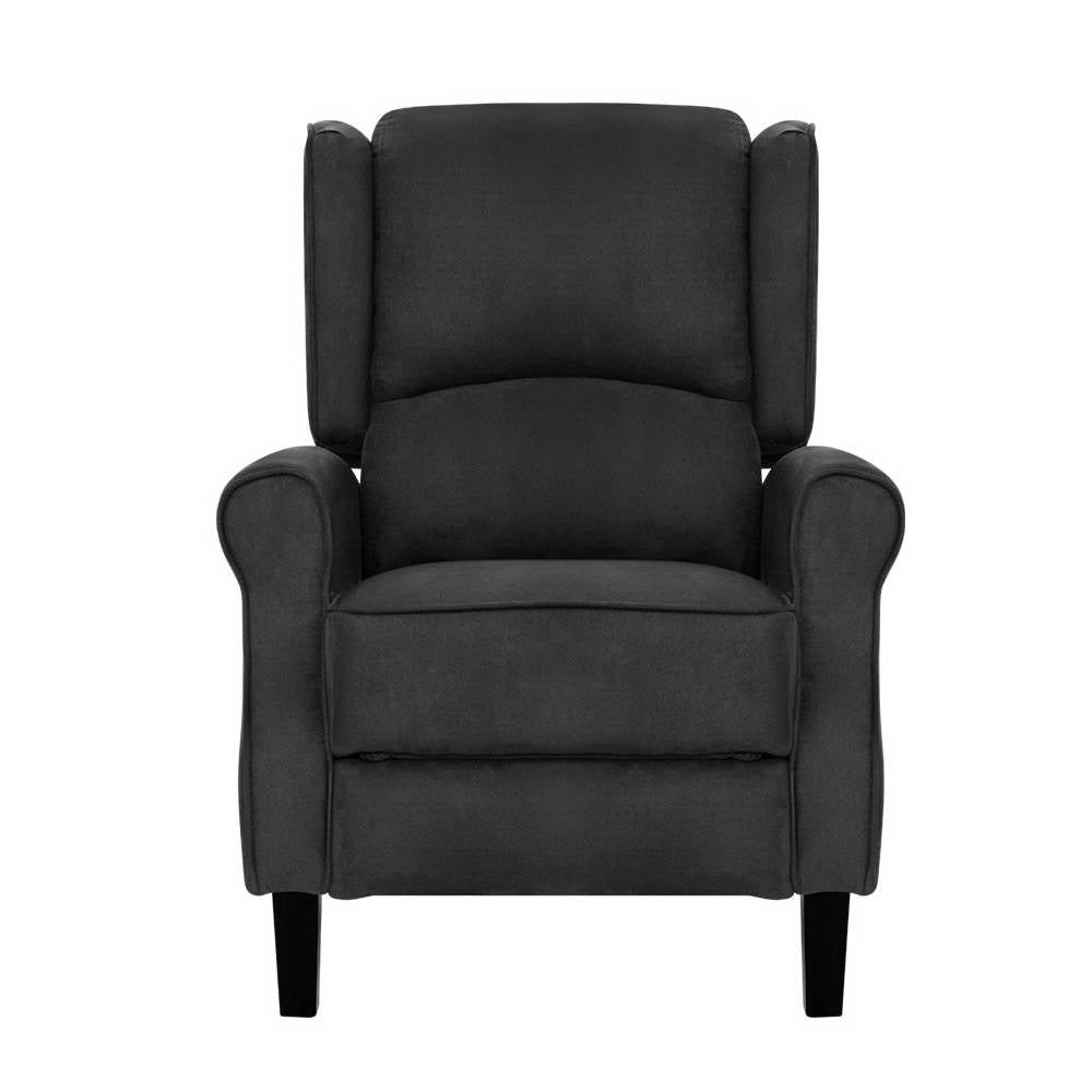 Recliner Chair Adjustable Sofa Lounge Soft Suede Armchair Couch Black - image3