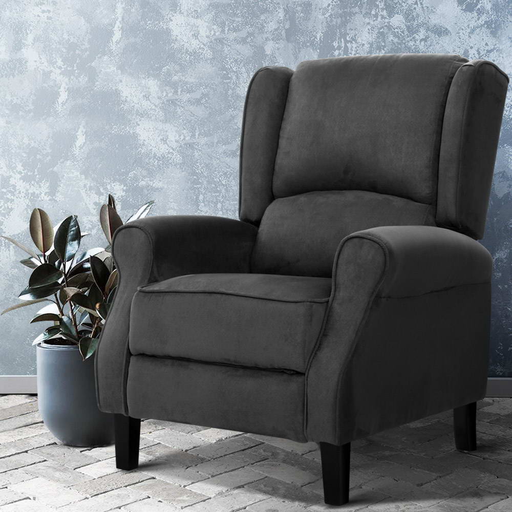 Recliner Chair Adjustable Sofa Lounge Soft Suede Armchair Couch Black - image7