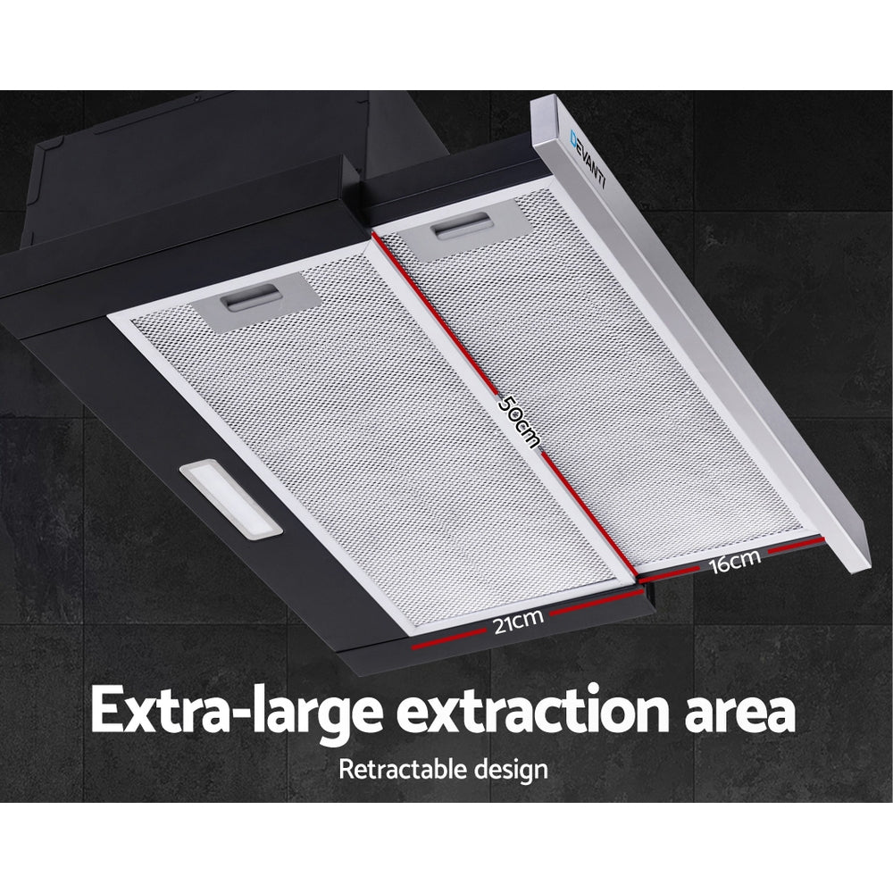 Rangehood Range Hood Stainless Steel Slide Out Kitchen Canopy 60cm 600mm Black - image4