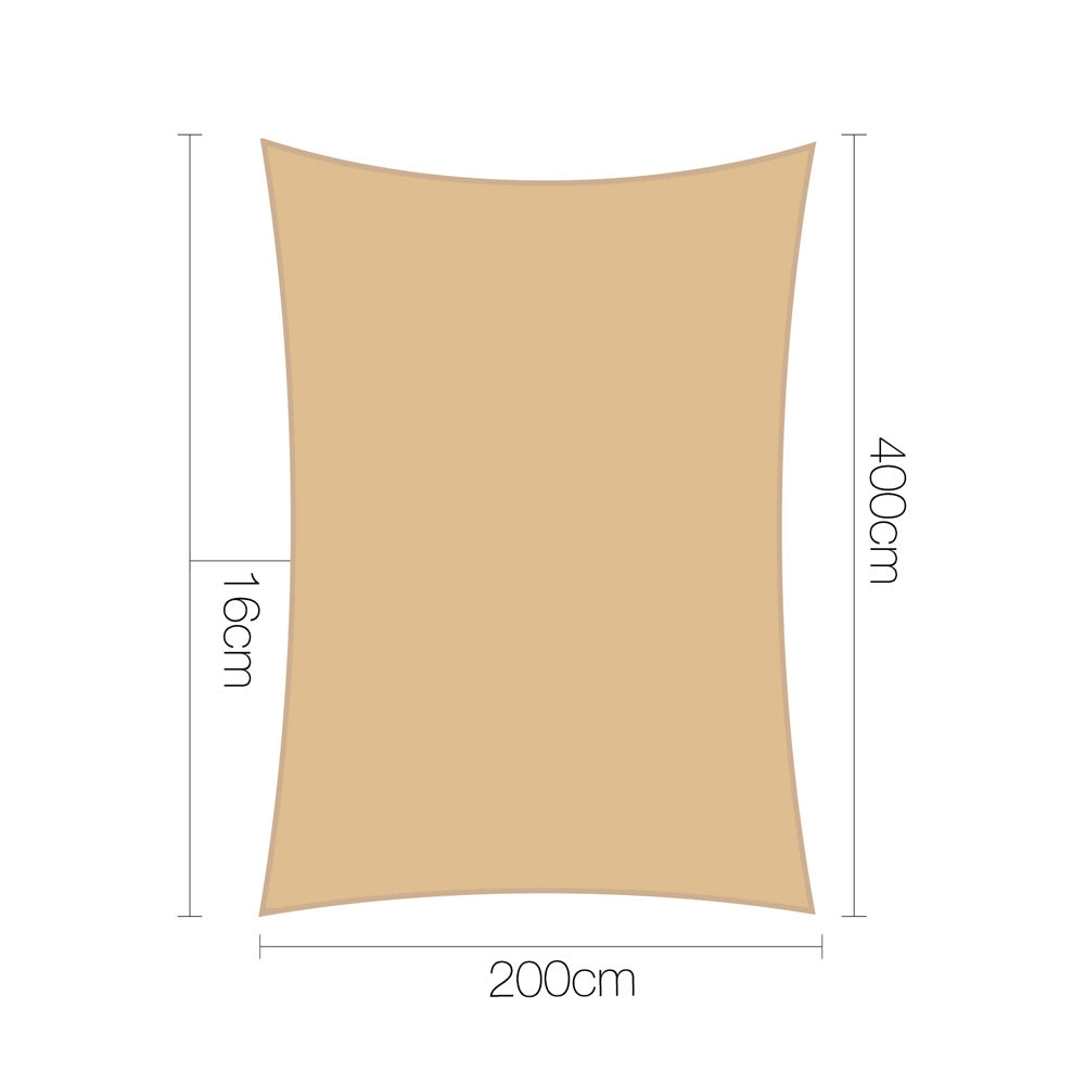 2 x 4m Waterproof Rectangle Shade Sail Cloth - Sand Beige - image2