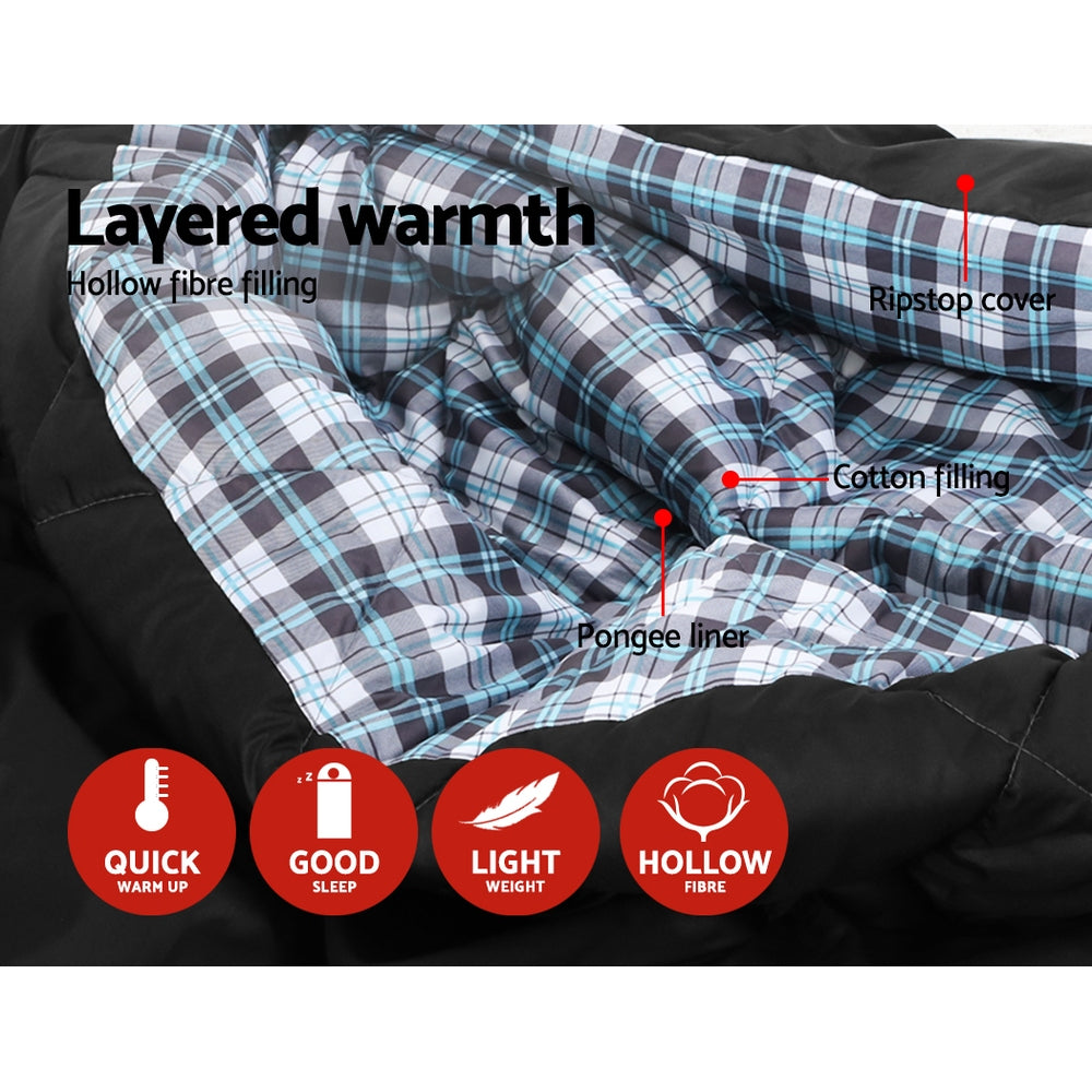 Sleeping Bag Bags Double Camping Hiking -10¬∞C to 15¬∞C Tent Winter Thermal Grey - image4