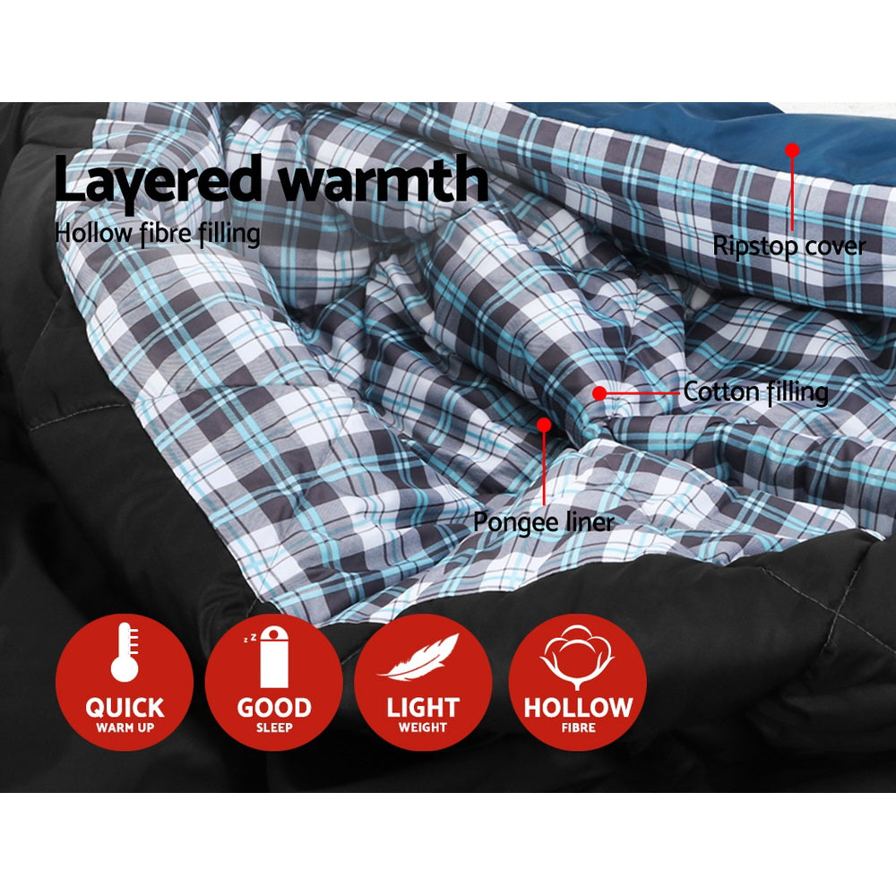 Sleeping Bag Bags Double Camping Hiking -10¬∞C to 15¬∞C Tent Winter Thermal Navy - image4