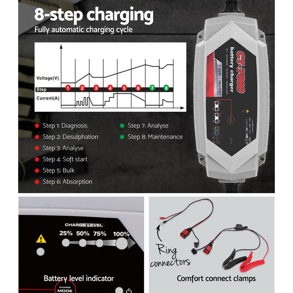 Smart Battery Charger 7A 12V 24V Automatic SLA AGM Car Truck Boat Motorcycle Caravan - image5