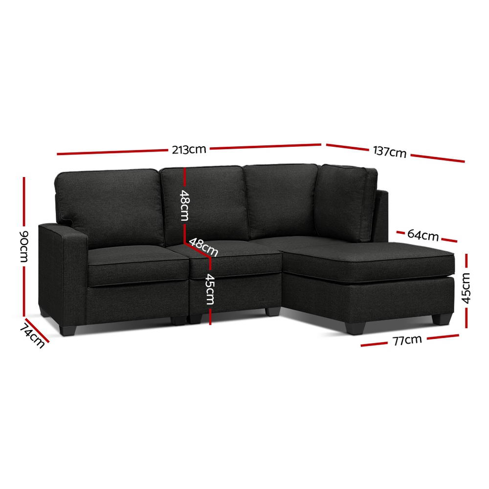 Sofa Lounge Set 4 Seater Chaise Chair Couch Fabric Dark Grey - image2