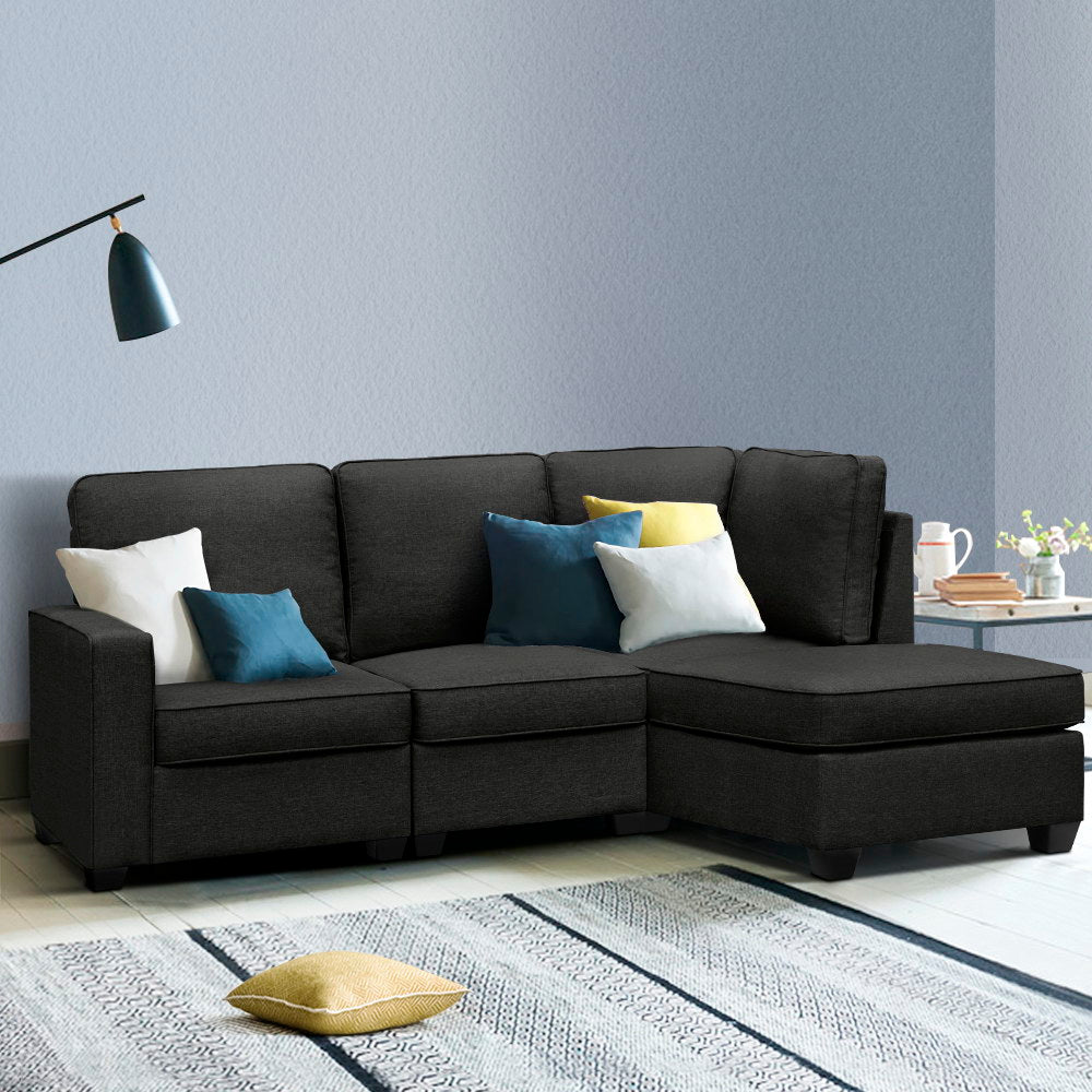 Sofa Lounge Set 4 Seater Chaise Chair Couch Fabric Dark Grey - image7