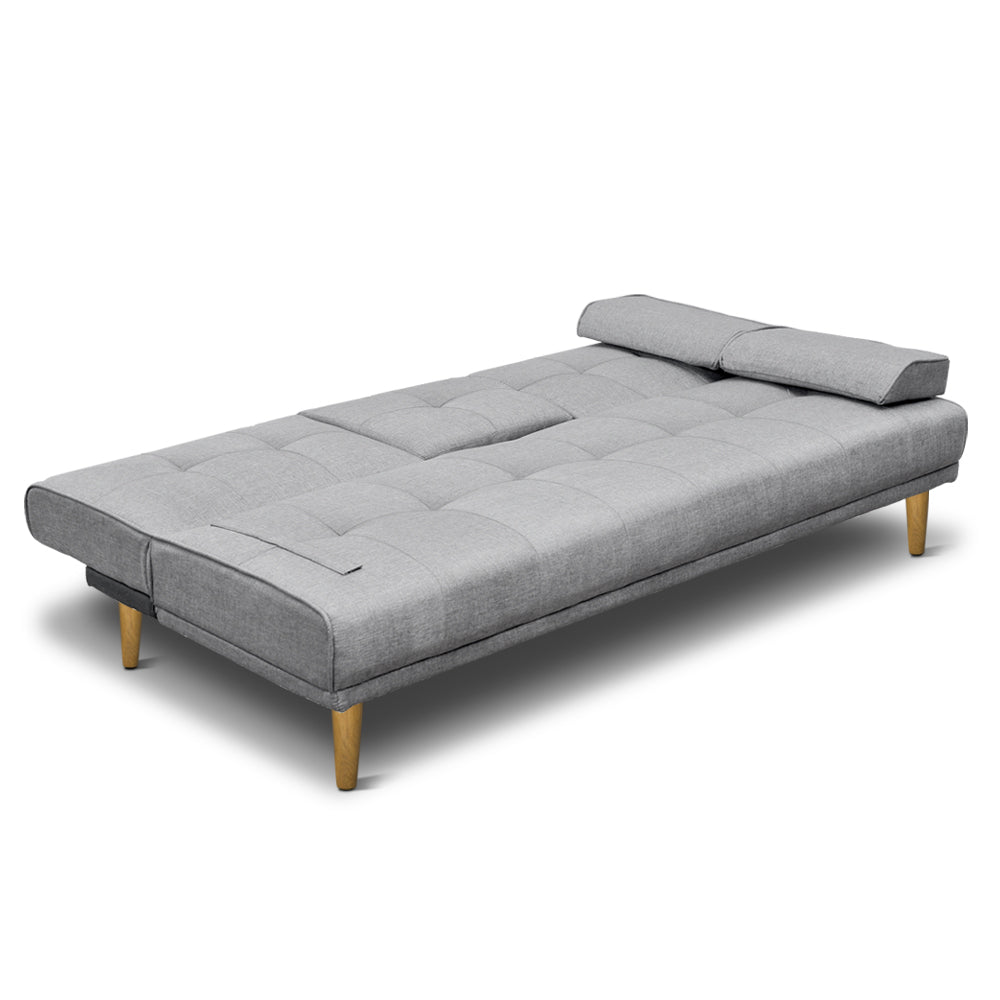 3 Seater Fabric Sofa Bed - Grey - image3