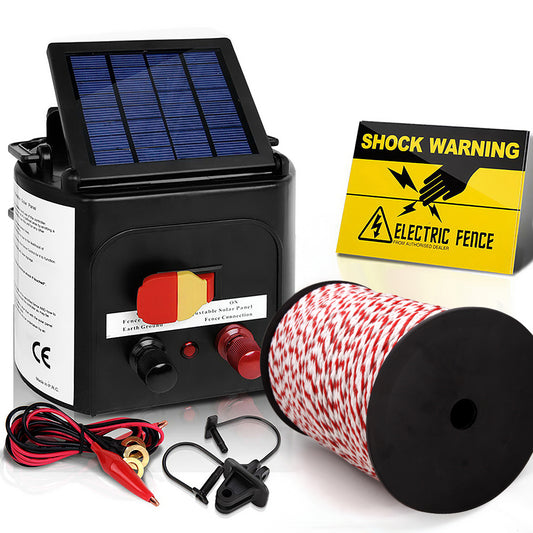 Electric Fence Energiser 3km Solar Powered Energizer Charger + 500m Tape - image1