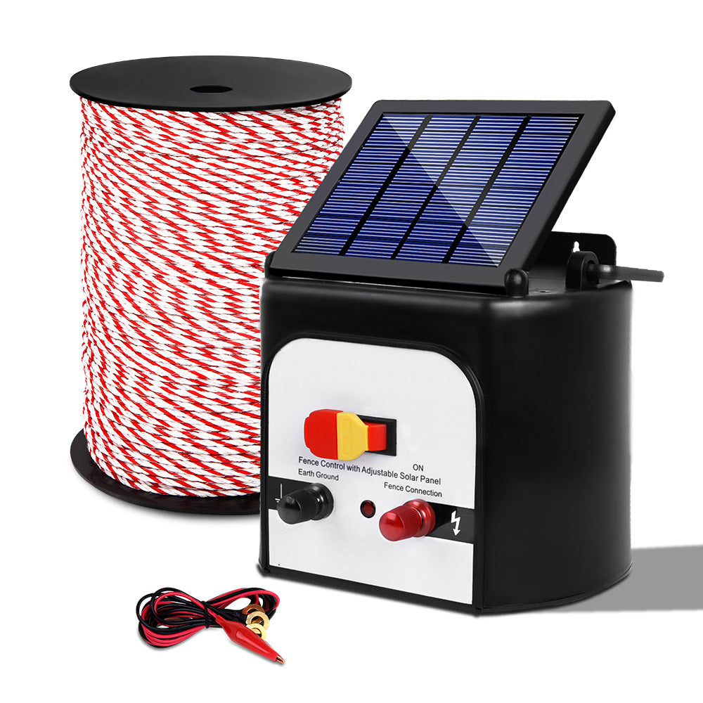 Electric Fence Energiser 8km Solar Powered Charger + 500m Polytape Rope - image3