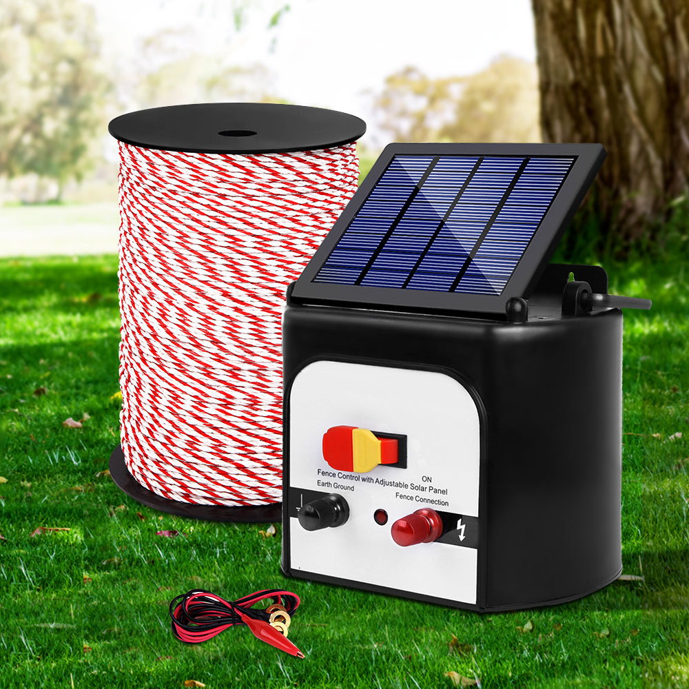 Electric Fence Energiser 8km Solar Powered Charger + 500m Polytape Rope - image7