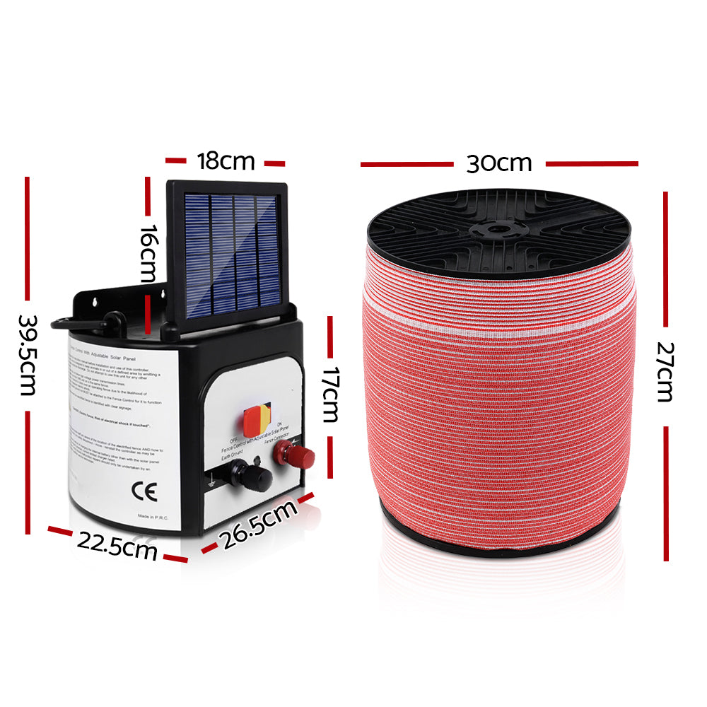 Electric Fence Energiser 8km Solar Powered Energizer Charger + 1200m Tape - image2