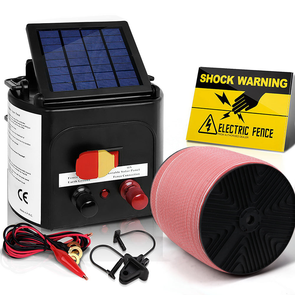 Electric Fence Energiser 3km Solar Powered Charger Set + 2000m Tape - image1