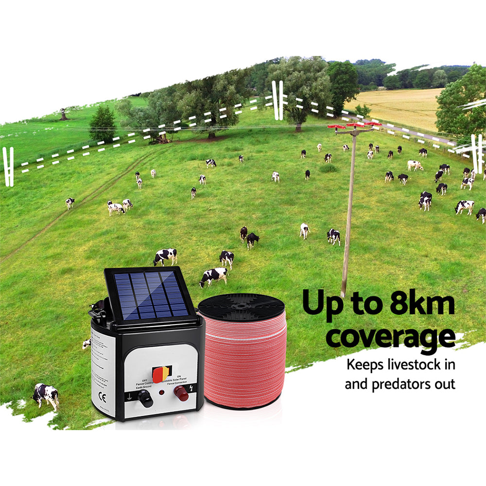 Electric Fence Energiser 8km Set Solar Powered Energizer + 2000m Tape - image4