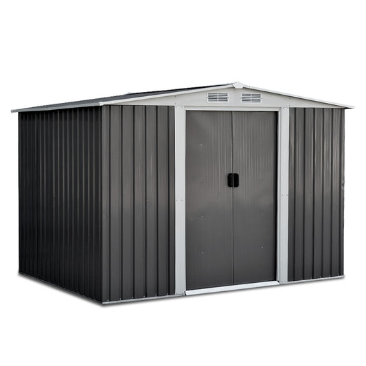 2.05 x 2.57m Steel Garden Shed with Roof - Grey - image1