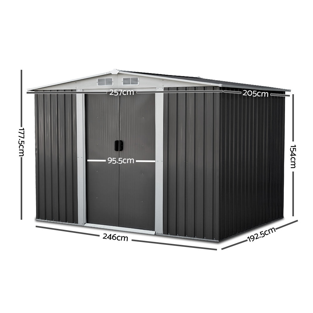 2.05 x 2.57m Steel Garden Shed with Roof - Grey - image2