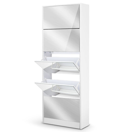 5 Drawer Mirrored Wooden Shoe Cabinet - White - image1