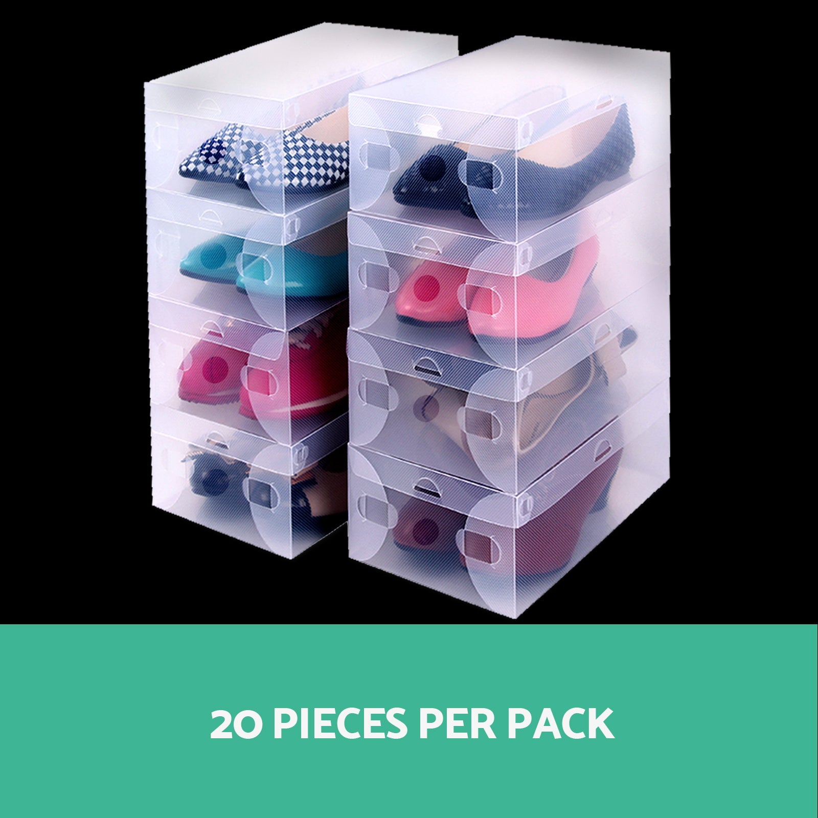 Set of 20 Clear Shoe Box Foldable Transparent Shoe Storage Stackable Case - image3