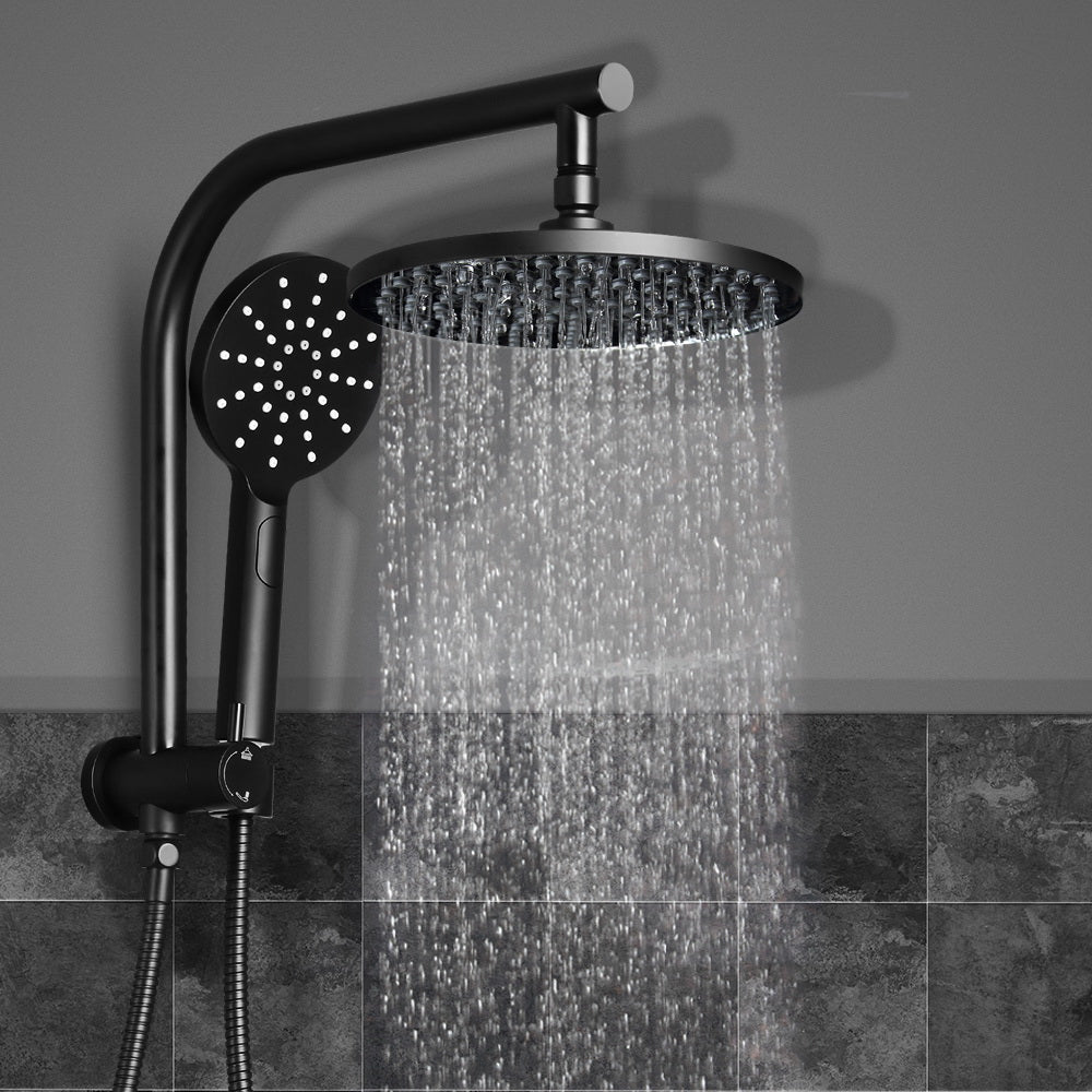 9'' Rain Shower Head Set Round Handheld High Pressure Wall Black - image7