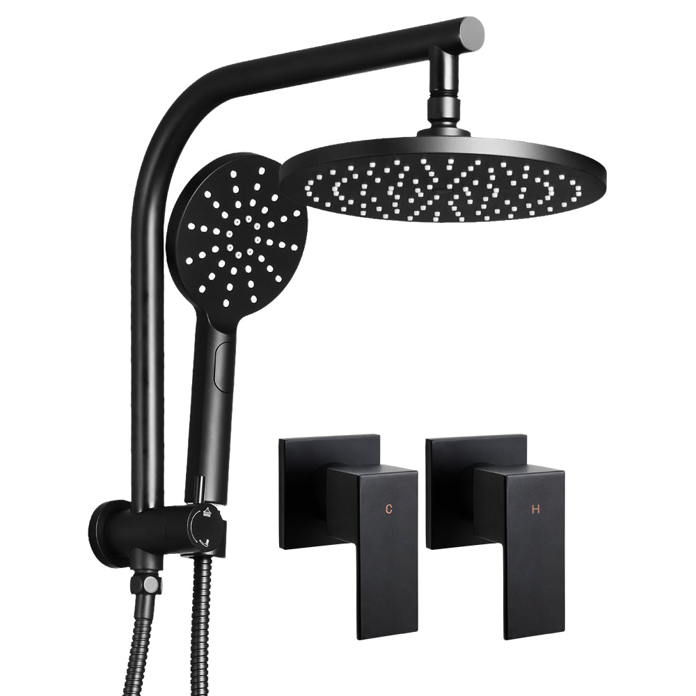 9'' Rain Shower Head Taps Round Handheld High Pressure Wall Black - image1