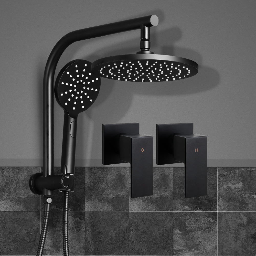 9'' Rain Shower Head Taps Round Handheld High Pressure Wall Black - image7