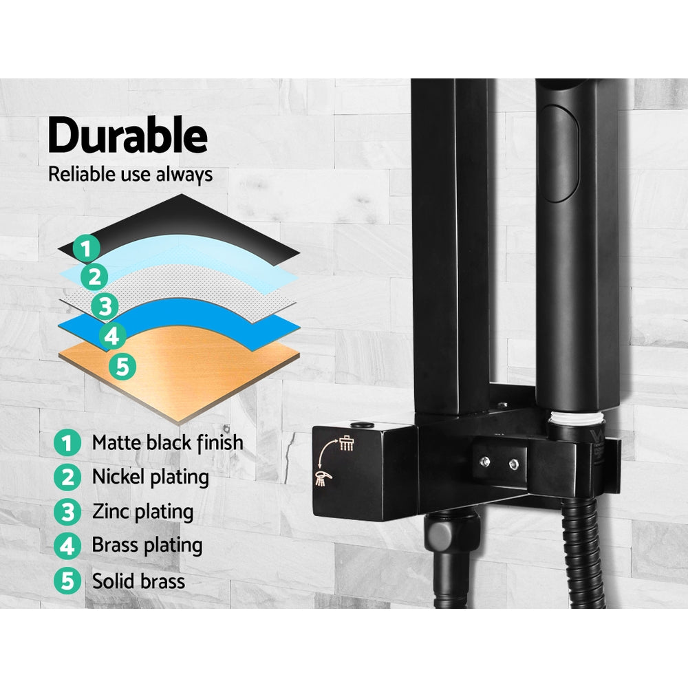 8'' Rain Shower Head Set Square Handheld High Pressure Wall Black - image4