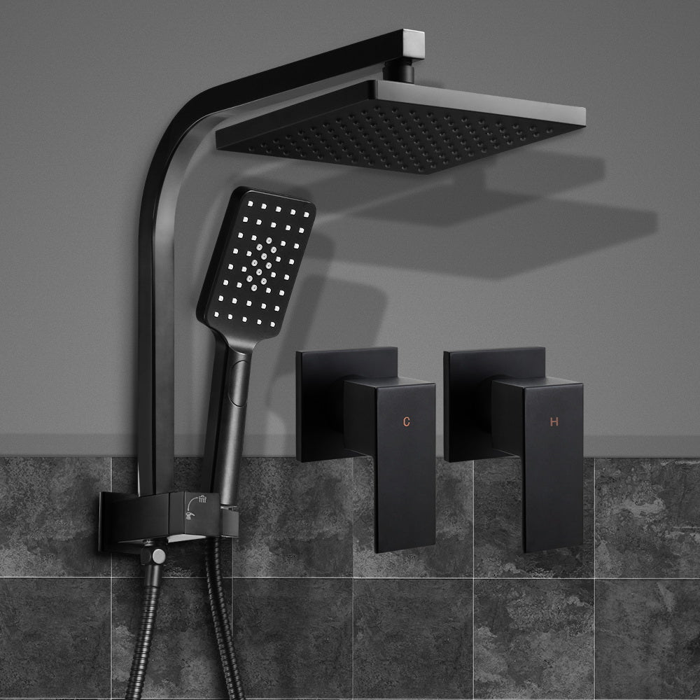 8'' Rain Shower Head Taps Square Handheld High Pressure Wall Black - image7