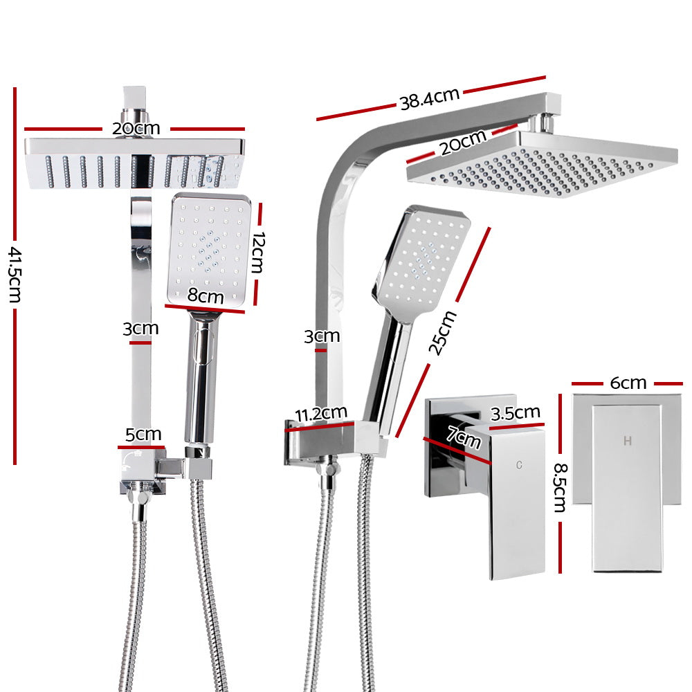 8'' Rain Shower Head Taps Square Handheld High Pressure Wall Chrome - image2