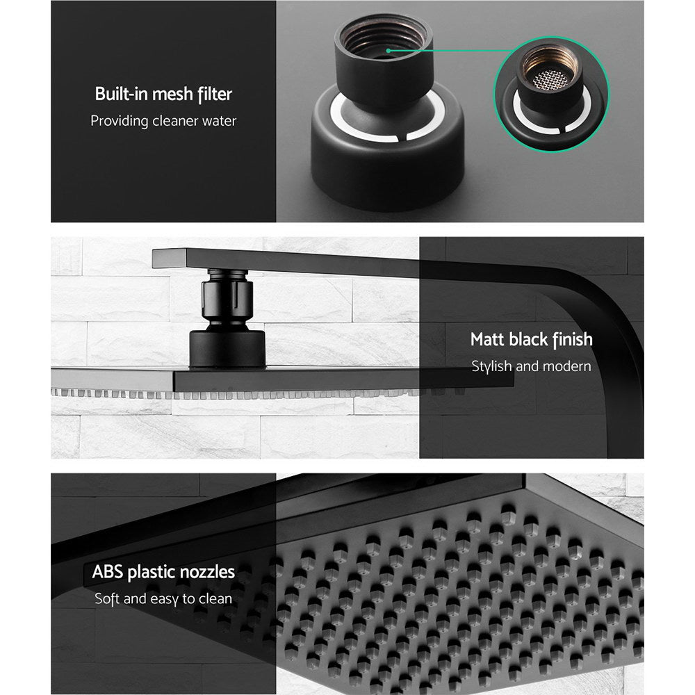 8'' Rain Shower Head Set Square High Pressure Wall Arm DIY Black - image4