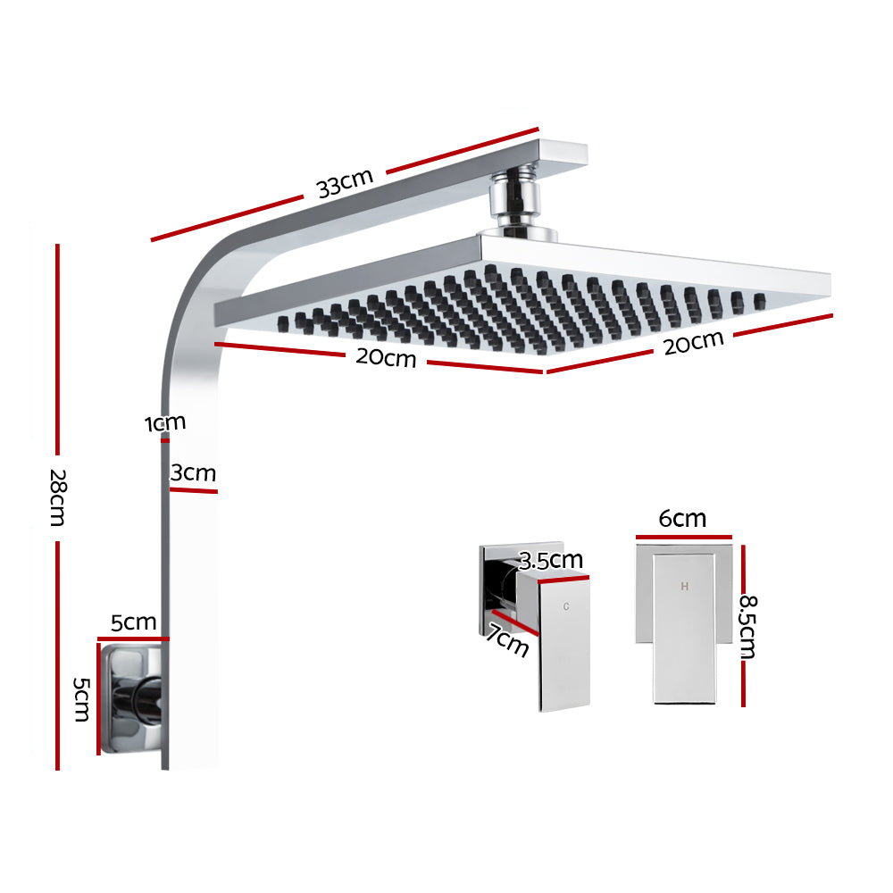 8'' Rain Shower Head Taps Square High Pressure Wall Arm DIY Chrome - image2