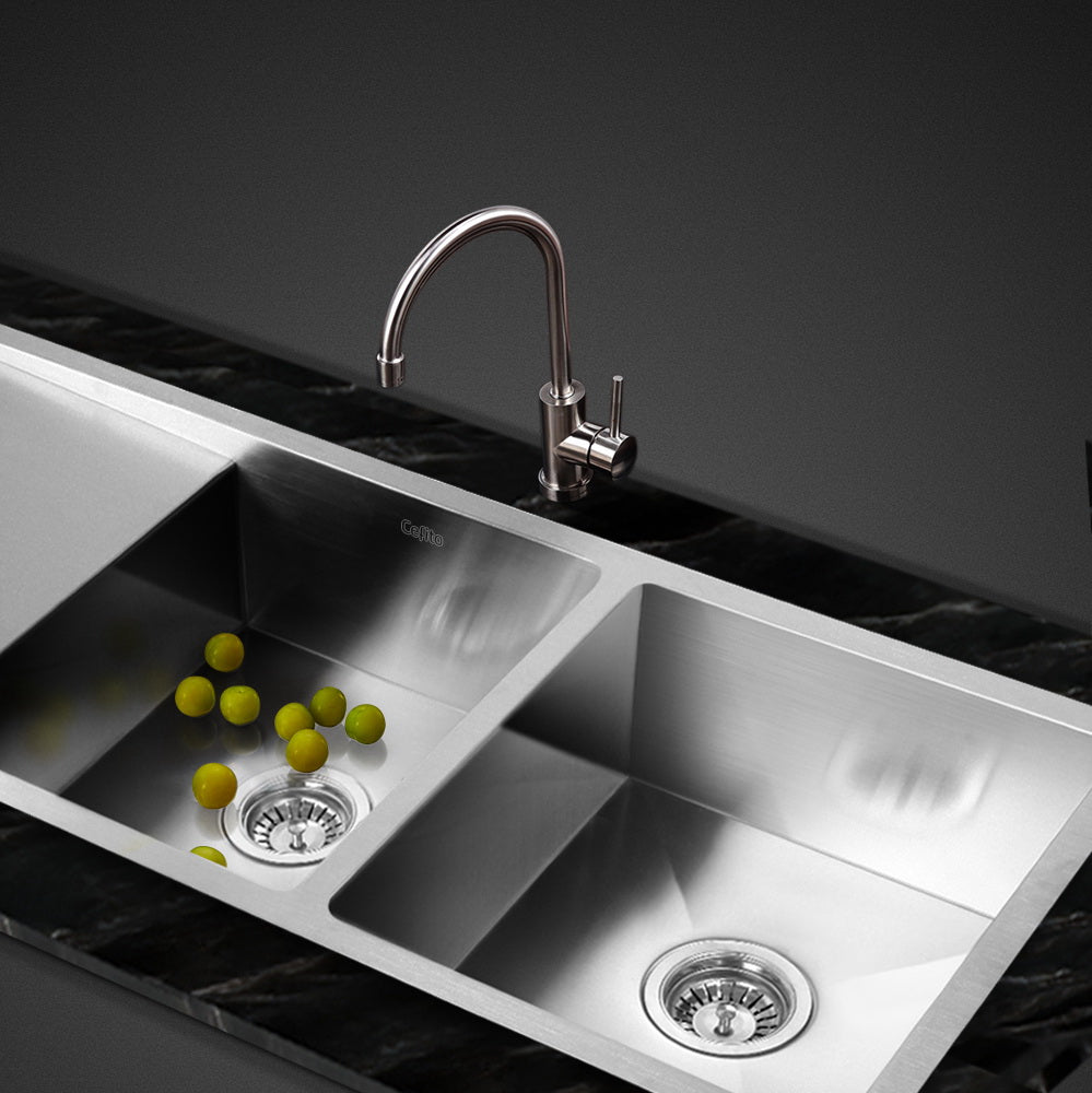 Stainless Steel Kitchen Sink 111X45CM Under/Topmount Laundry Double Bowl Silver - image7