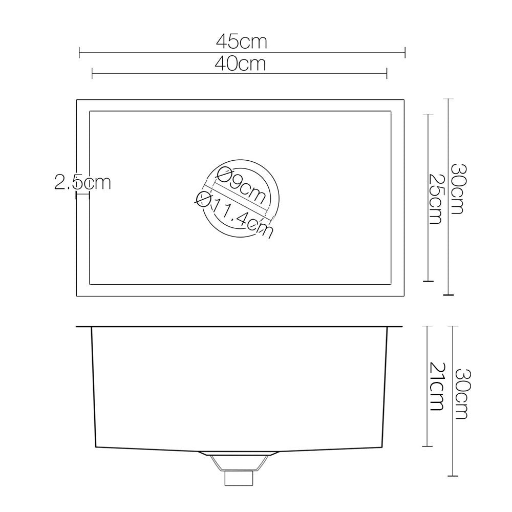 Stainless Steel Kitchen Sink 450X300MM Under/Topmount Sinks Laundry Bowl Silver - image2