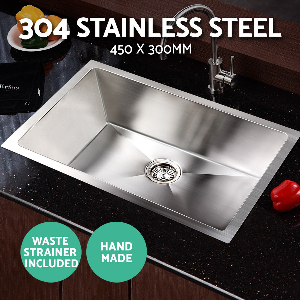 Stainless Steel Kitchen Sink 450X300MM Under/Topmount Sinks Laundry Bowl Silver - image4