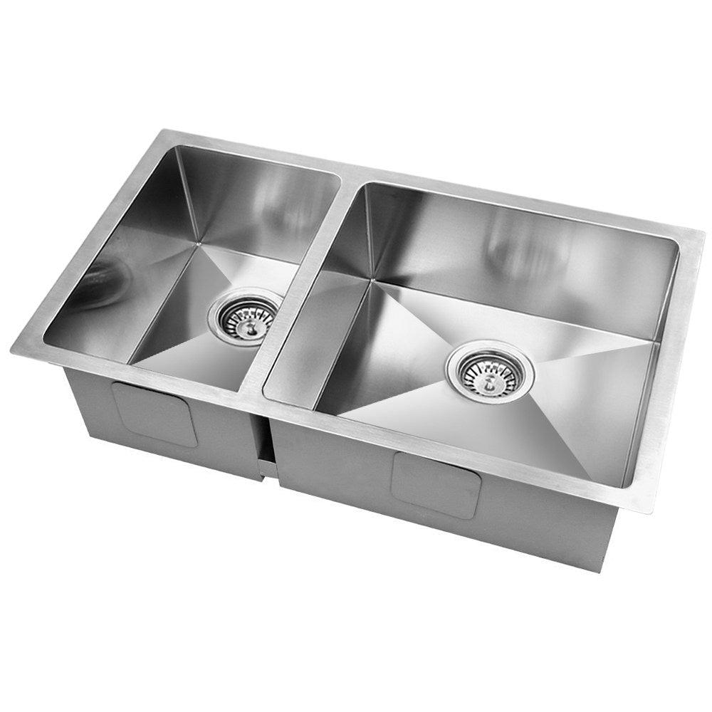 Stainless Steel Kitchen Sink 710X450MM Under/Topmount Laundry Double Bowl Silver - image1