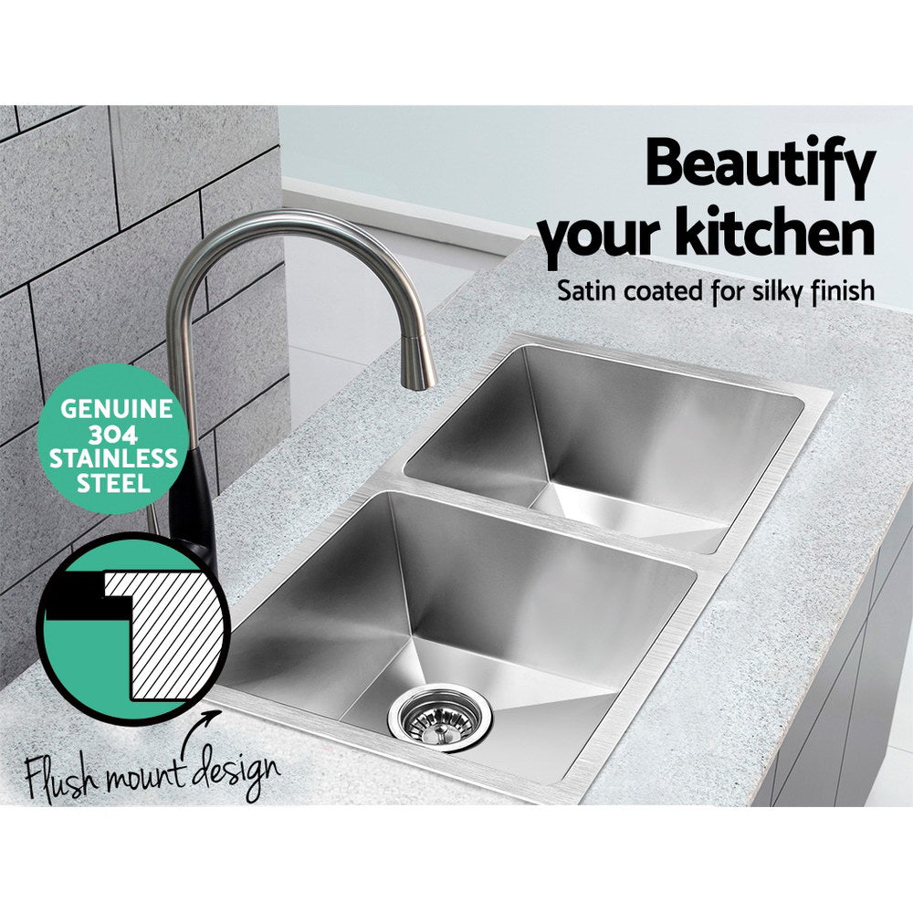 Stainless Steel Kitchen Sink 710X450MM Under/Topmount Laundry Double Bowl Silver - image3