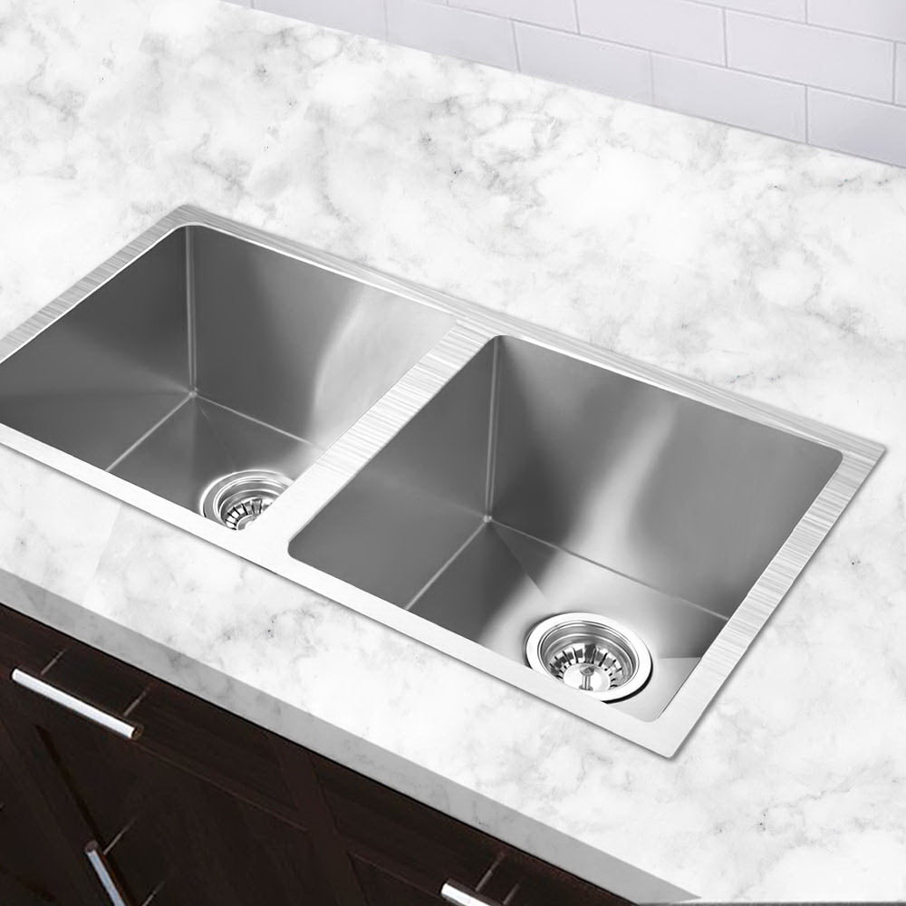 Stainless Steel Kitchen Sink 770X450MM Under/Topmount Laundry Double Bowl Silver - image7